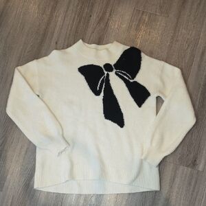 LOFT Cream Sweater with Black Bow Accent